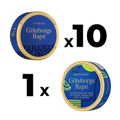 10 Göteborgs Rapé White Portionssnus + 1 Göteborgs Rapé Masthugget Mixpack